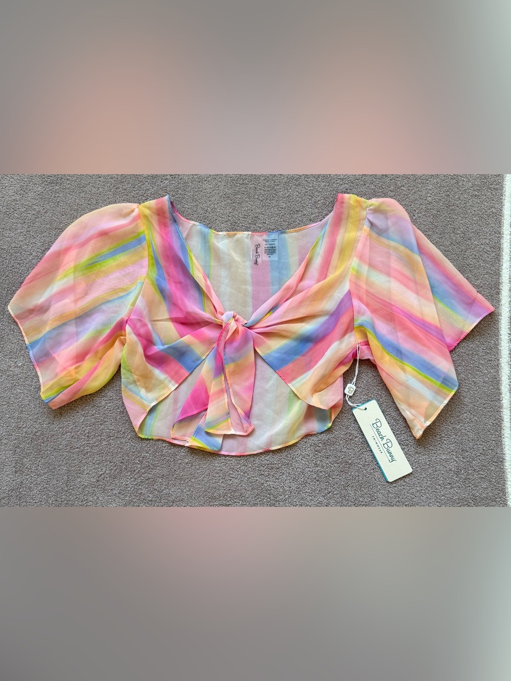 Beach Bunny - Mae Tie Front Top Cover Up - MULTI COLOR STRIPE
